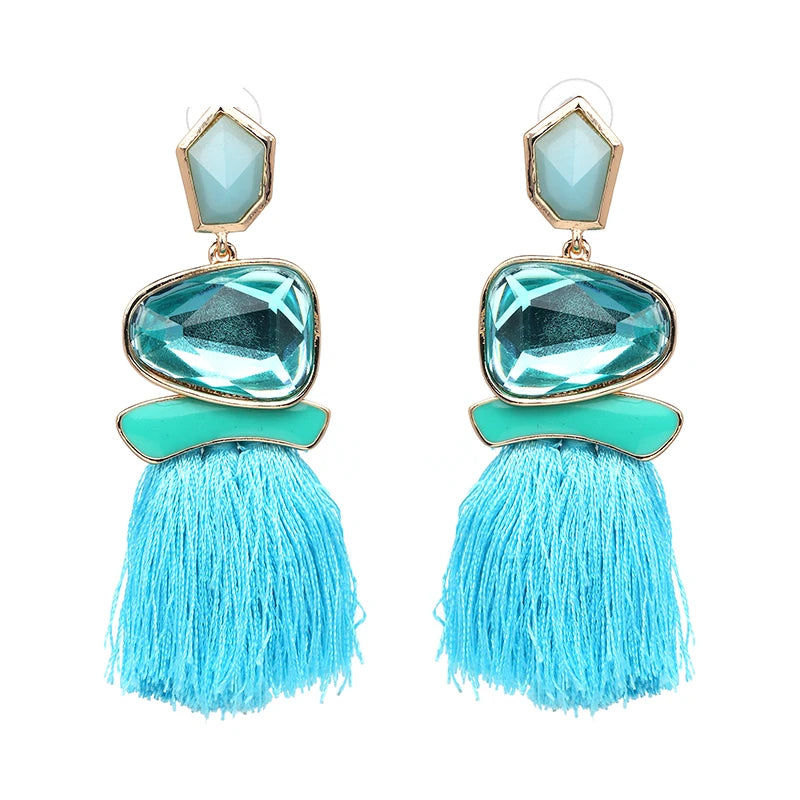 Colorblock Stone & Tassel Earrings
