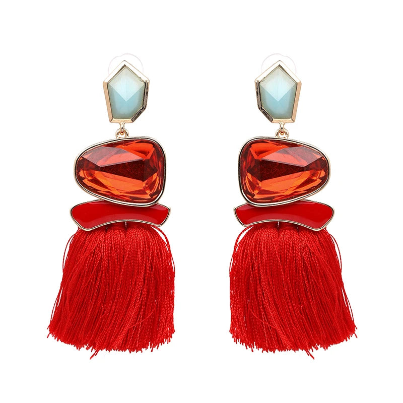 Colorblock Stone & Tassel Earrings