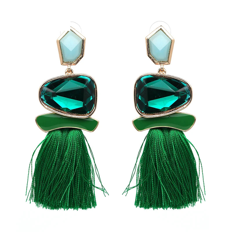 Colorblock Stone & Tassel Earrings