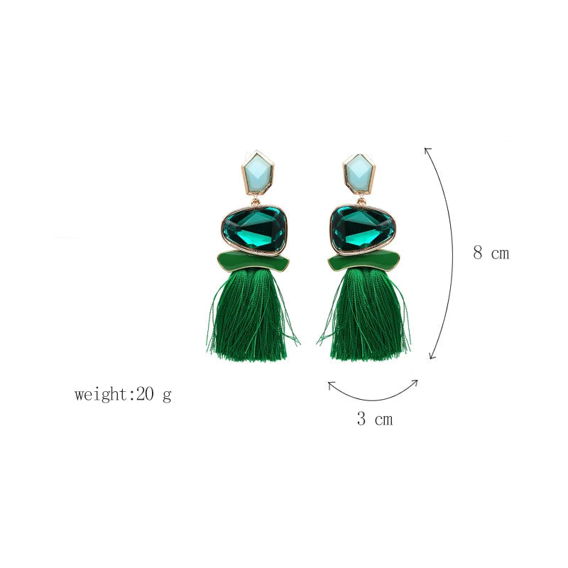 Colorblock Stone & Tassel Earrings