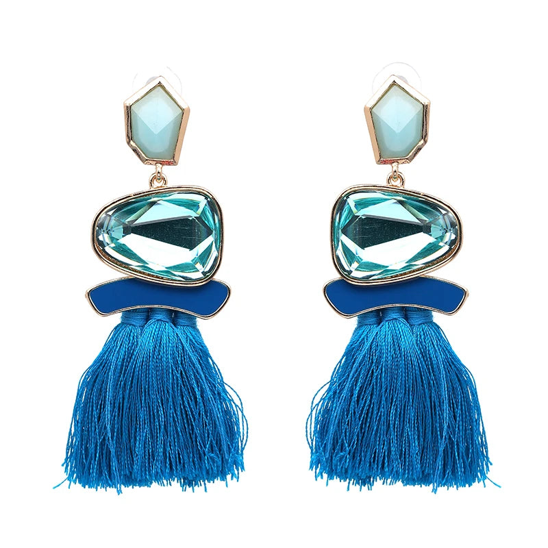 Colorblock Stone & Tassel Earrings
