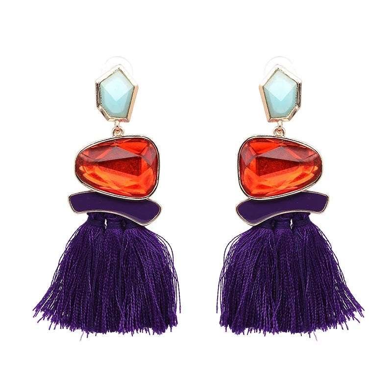 Colorblock Stone & Tassel Earrings