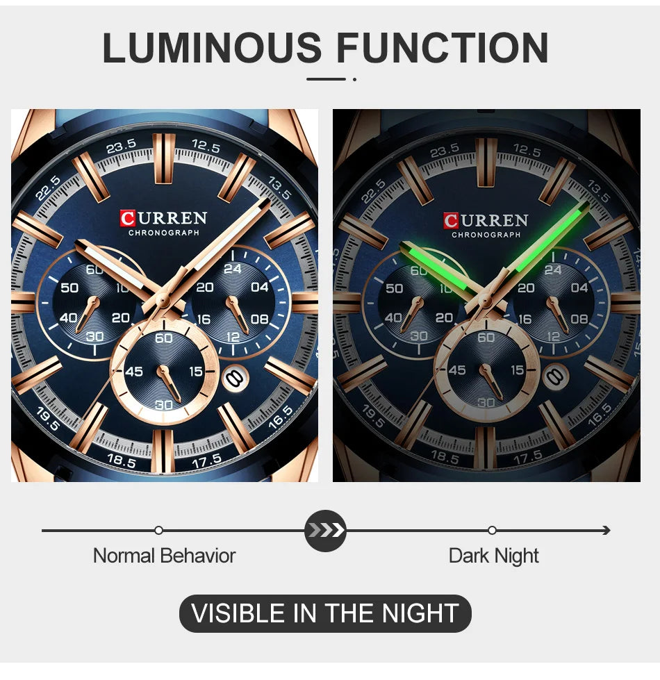 Luxury Men's Watch. Full Steel Waterproof Chronograph Wristwatch