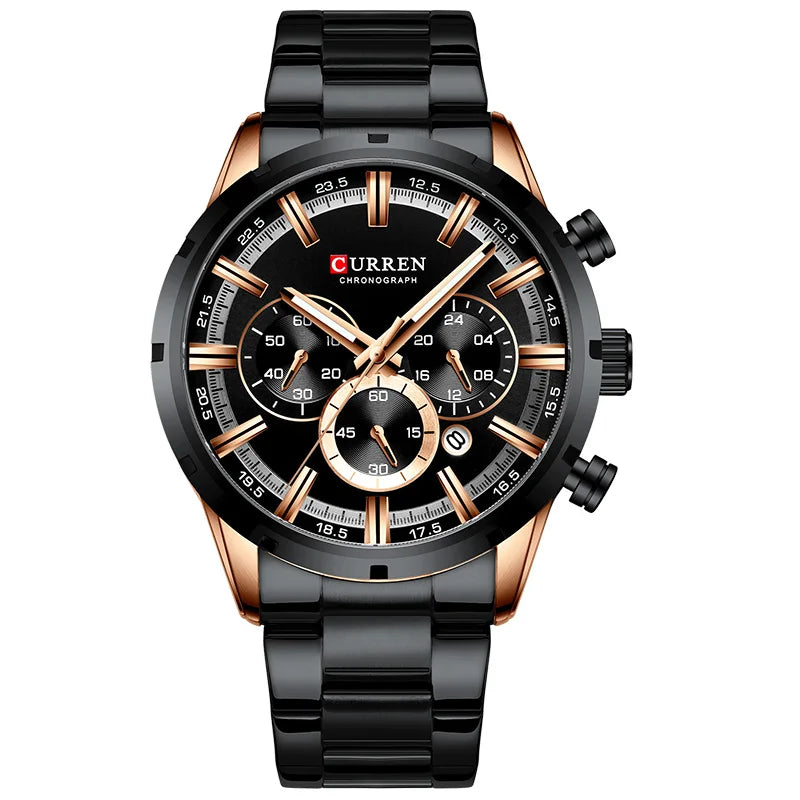 Luxury Men's Watch. Full Steel Waterproof Chronograph Wristwatch