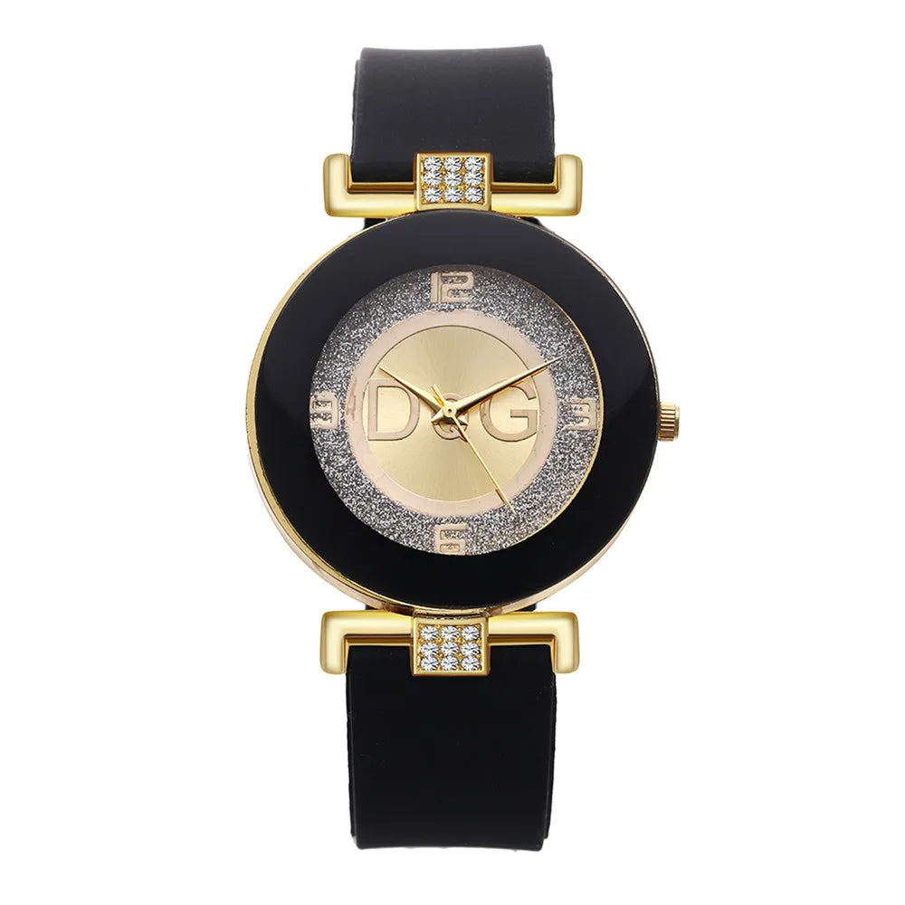 Black White Quartz Watch. Women Minimalist Design Silicone Strap