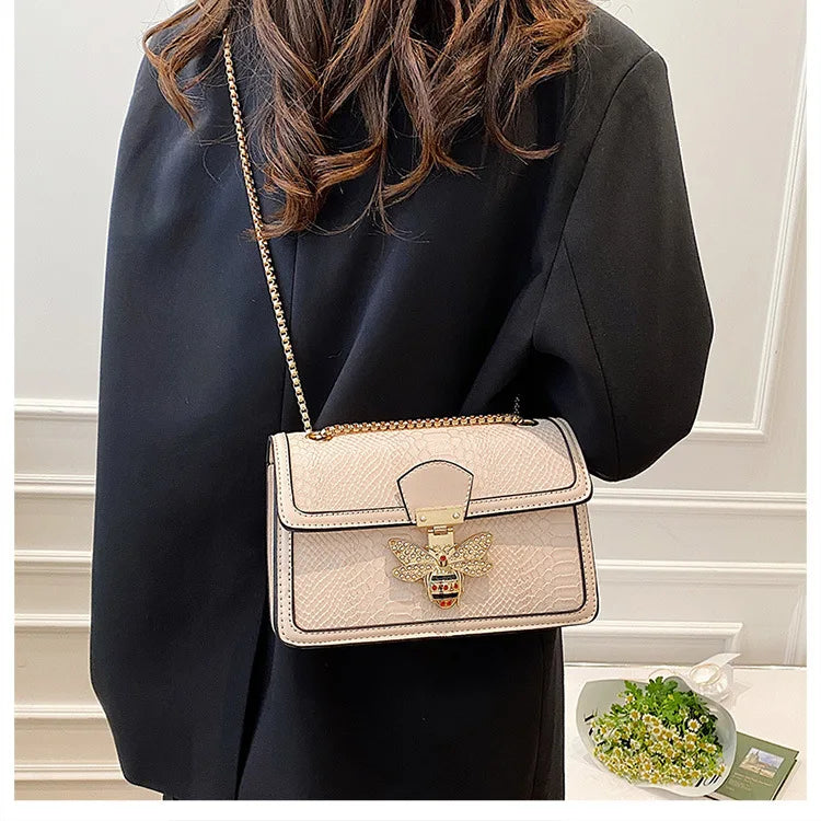 Luxury Crooobody Handbag. Bee Lock Tote Casual Flap . Crocodile Print  Handbag