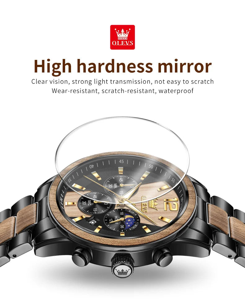 Men's Wooden Watch Luxury Night Light Chronograph