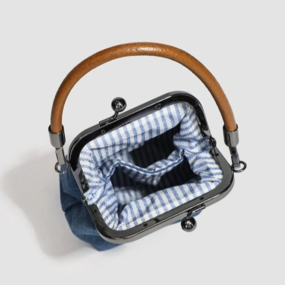 Vintage Style  Handbag Versatile Navy Blue.Fashionable Lady‘s Denim  Bag