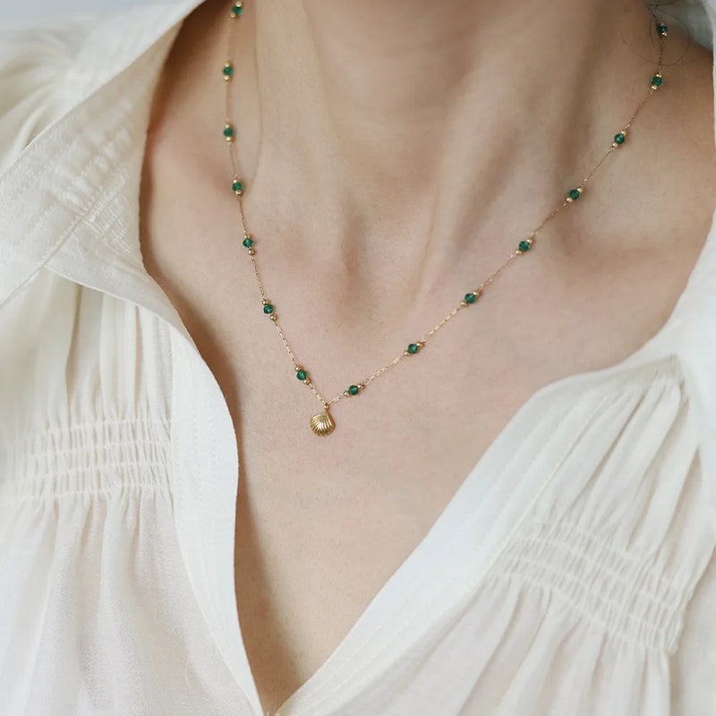 Green Bead & Shell Necklace