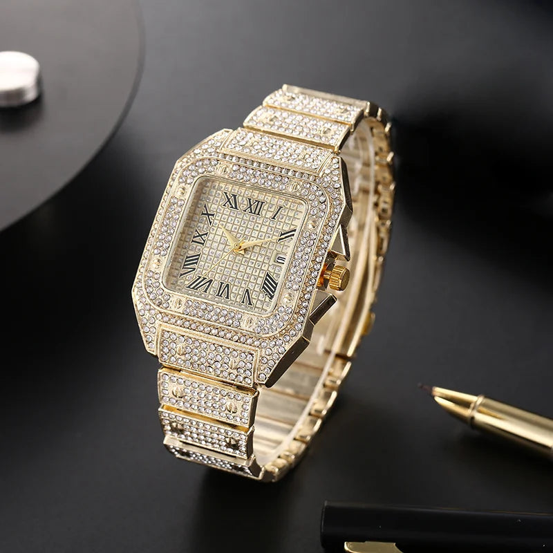 Men's Fashion Elegant High-End Analog Zinc Alloy Watch With Rhinestones