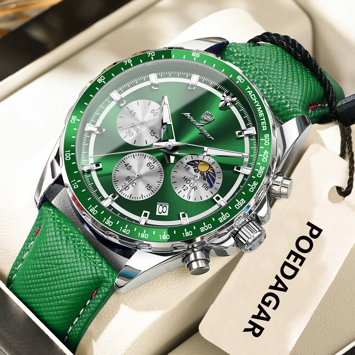 Luminous Waterproof Chronograph.Men's Leather Wristwatch