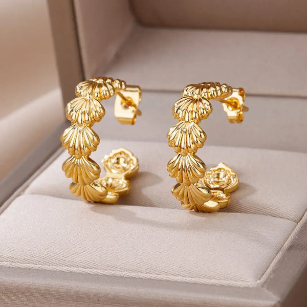 Golden C-Shaped Shell Earrings