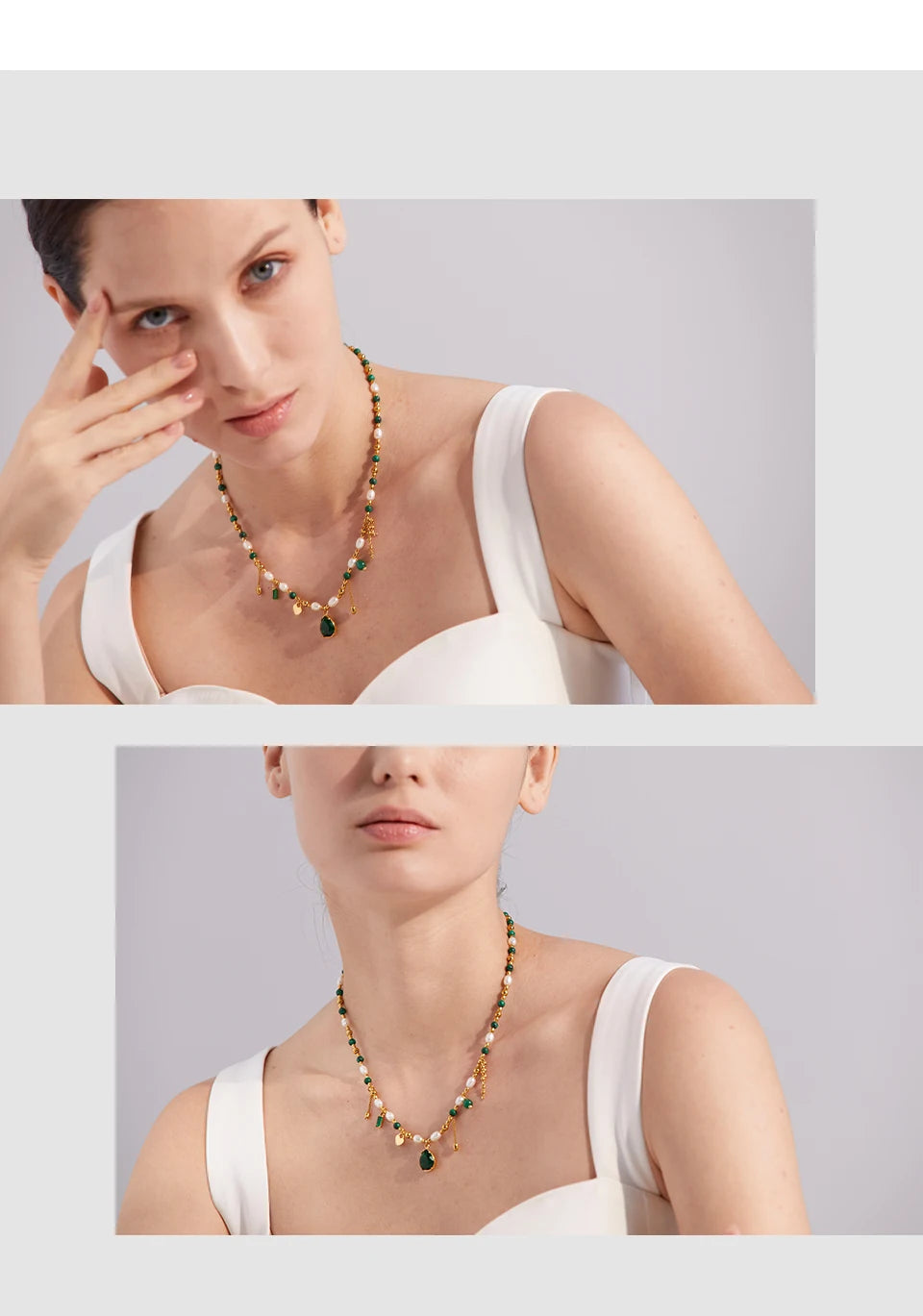 Green Zirconia & Pearl Pendant Necklace