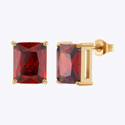 Elegant Square Red Zircon Stud Earrings in 18K Gold Plating