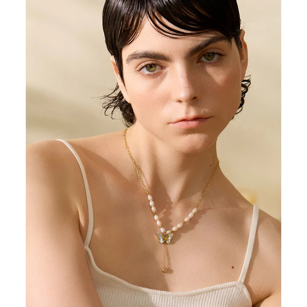 Freshwater Pearl Butterfly Pendant Necklace