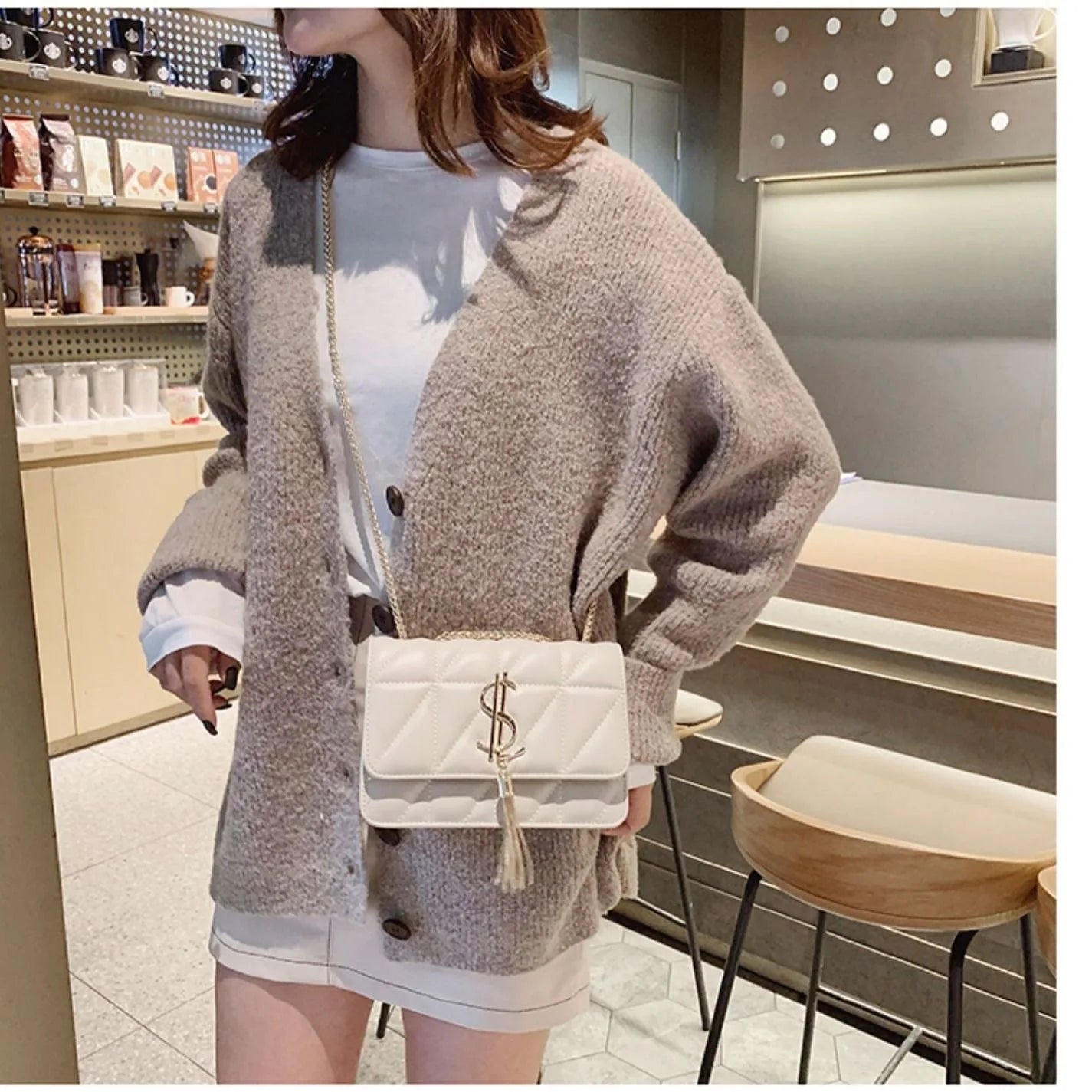 All Leather  Fragrant Style Chain  Crossbody Bag. New design.