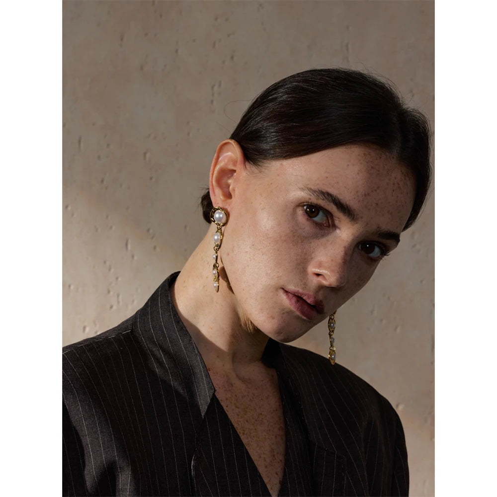 Long Drop Pearl Earrings