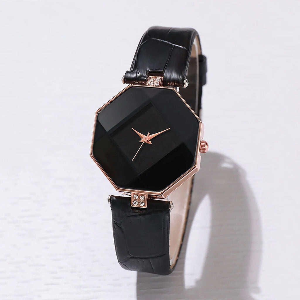 5PCS/Set Women's Watch Fashion Leather Band Analog Quartz Watches Heart Jewelry Set(Without Box)
