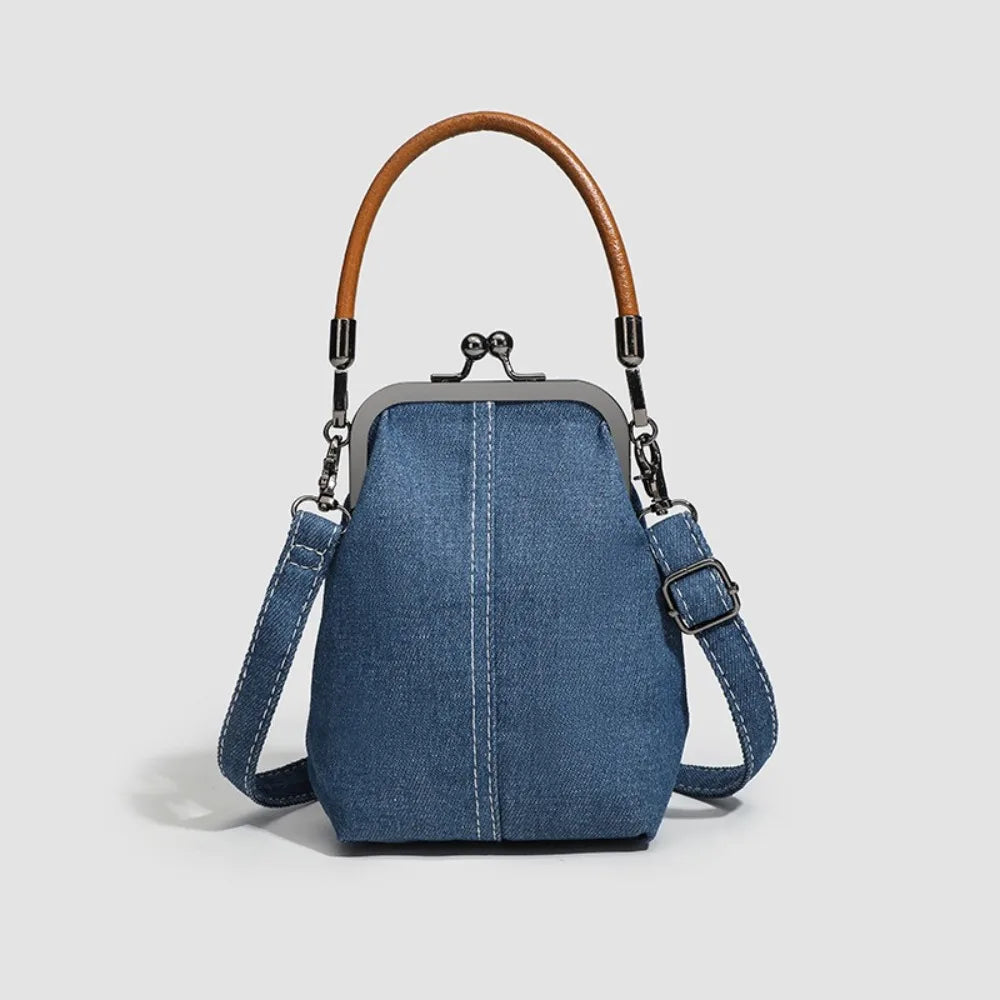 Vintage Style  Handbag Versatile Navy Blue.Fashionable Lady‘s Denim  Bag