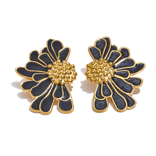 Gold-Plated Flower Stud Earrings