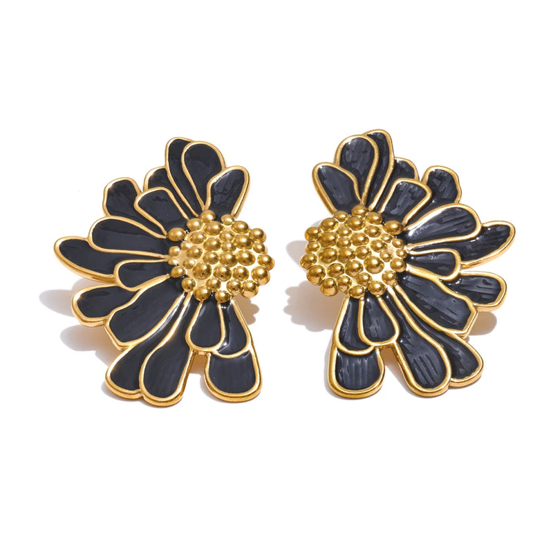 Gold-Plated Flower Stud Earrings