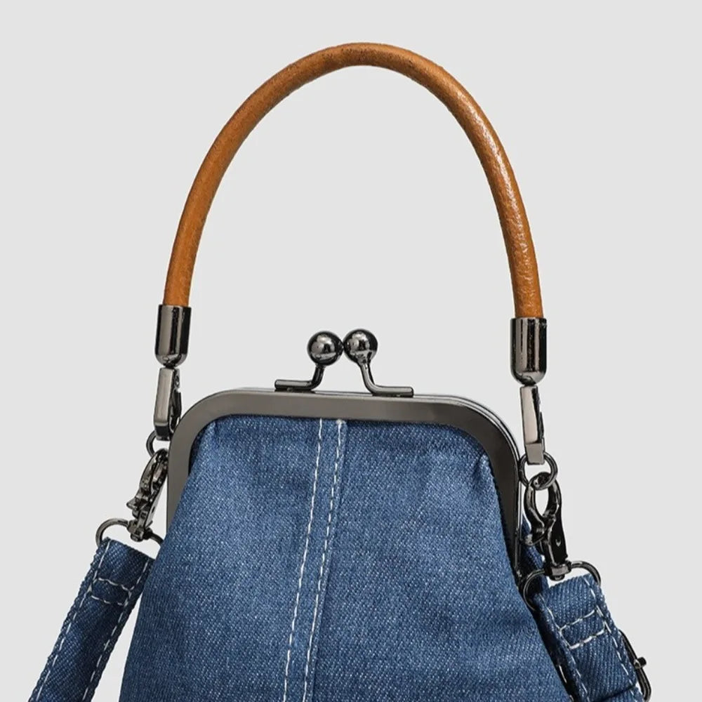 Vintage Style  Handbag Versatile Navy Blue.Fashionable Lady‘s Denim  Bag