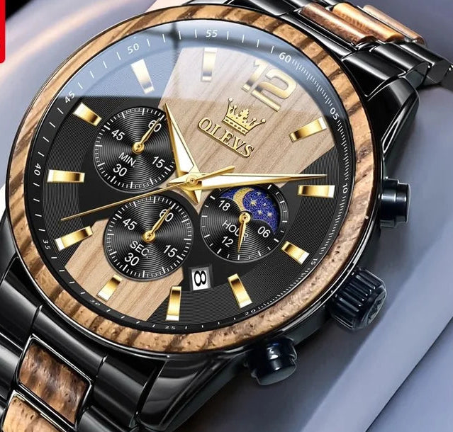 Men's Wooden Watch Luxury Night Light Chronograph