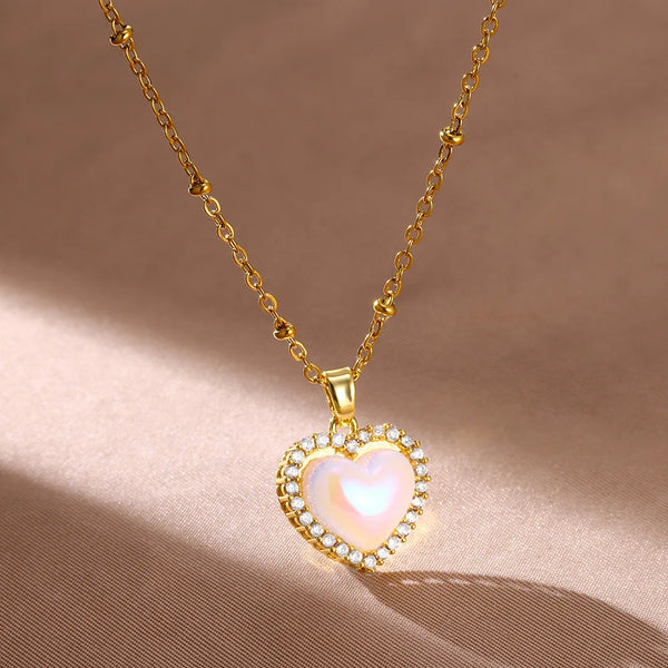 Gold Heart Necklace with Zircon Pendant