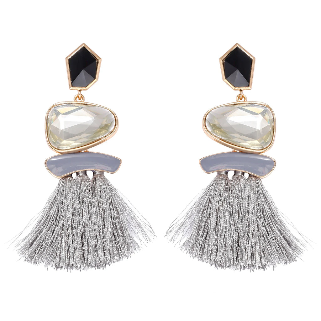 Colorblock Stone & Tassel Earrings