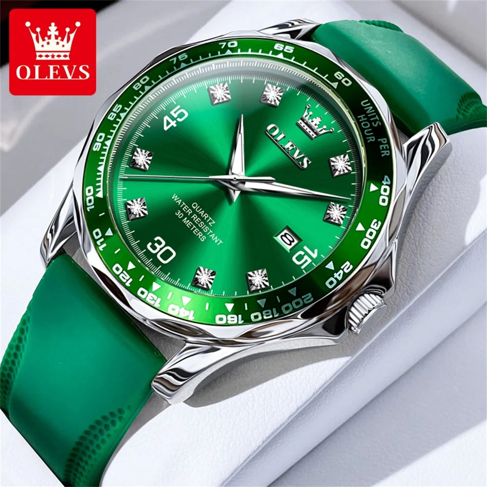 Golden Green Quartz Watch for Men.Waterproof Stainless steel  Watch