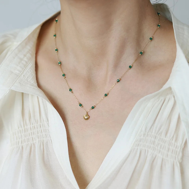 Green Bead & Shell Necklace