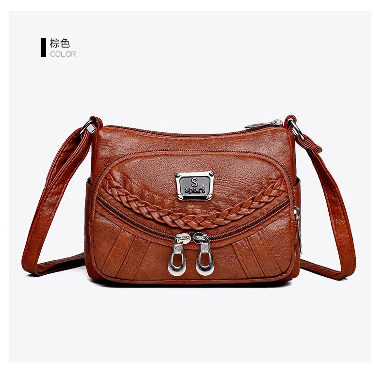 Fashion trend four-season soft leather multi-compartment crossbody handbag