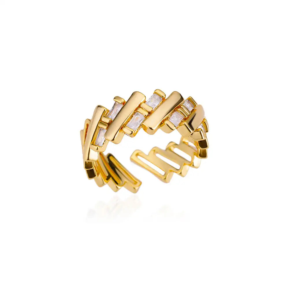 Gold Geometric Bar Ring with Zircon Accents