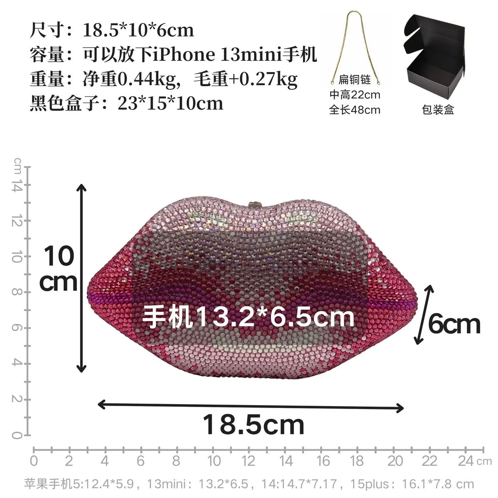 Lip Shaped Rhinestone Evening Bag. Luxury, Gorgeous and Unique