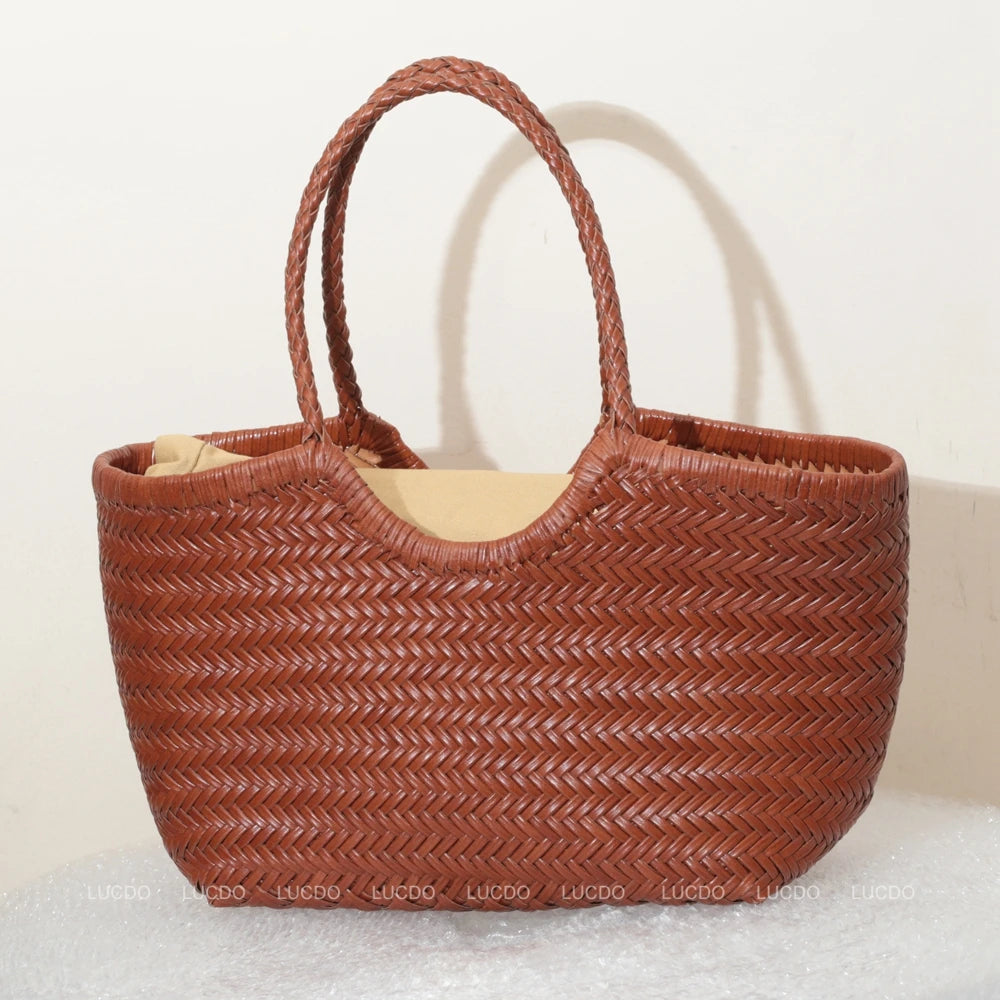 Genuine Leather Shoulder Bag Weaving Casual Shopping Bag