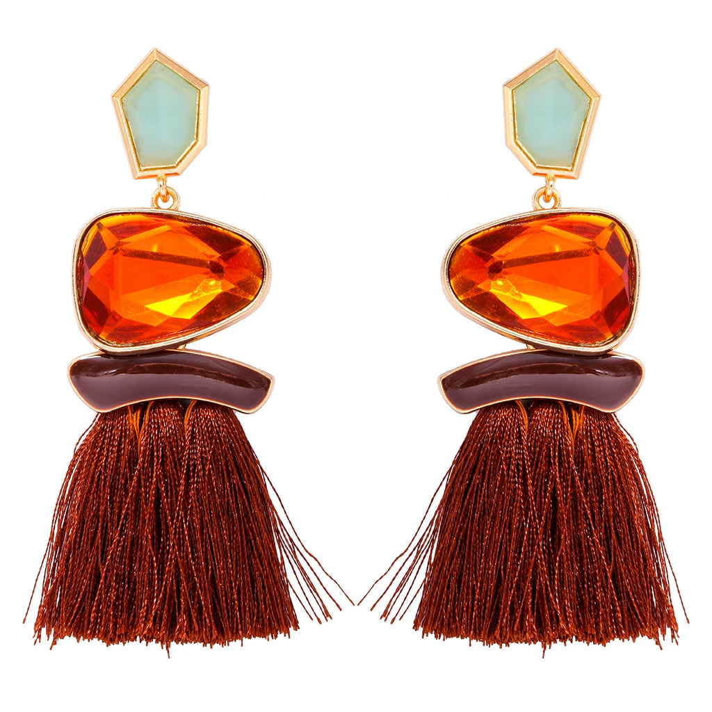 Colorblock Stone & Tassel Earrings