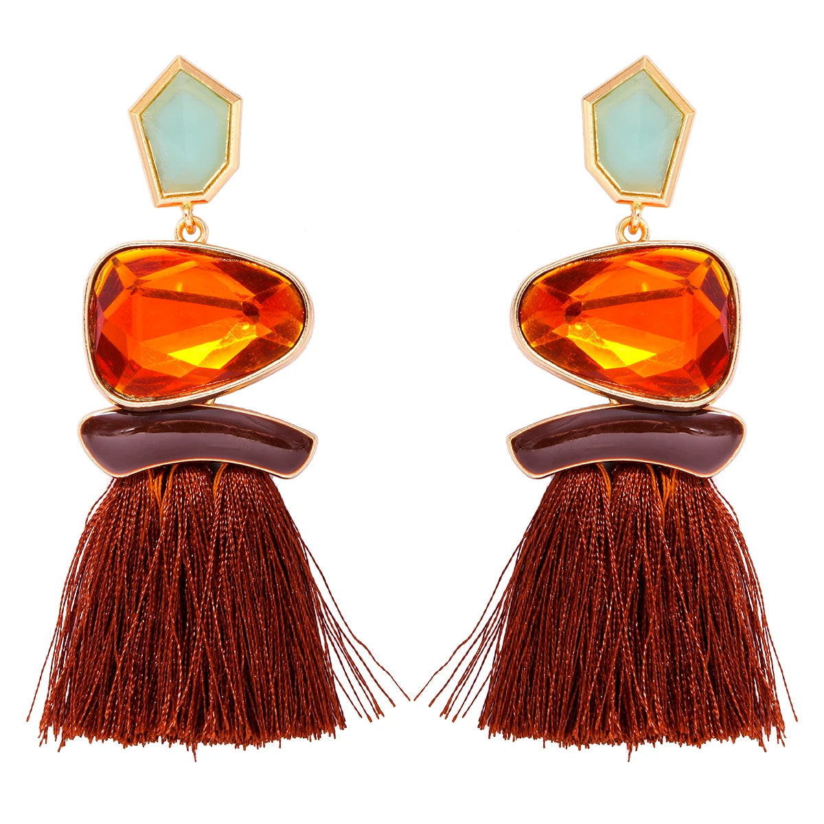 Colorblock Stone & Tassel Earrings