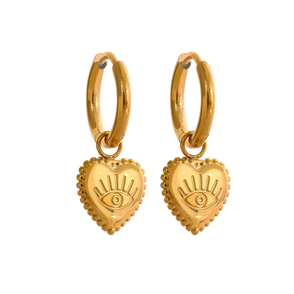 18K Gold Plated Eye & Heart Drop Earrings