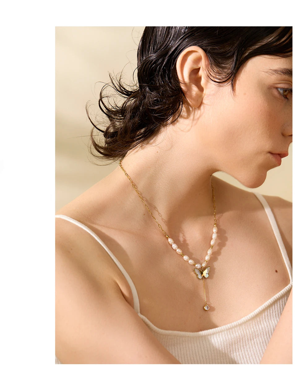 Freshwater Pearl Butterfly Pendant Necklace
