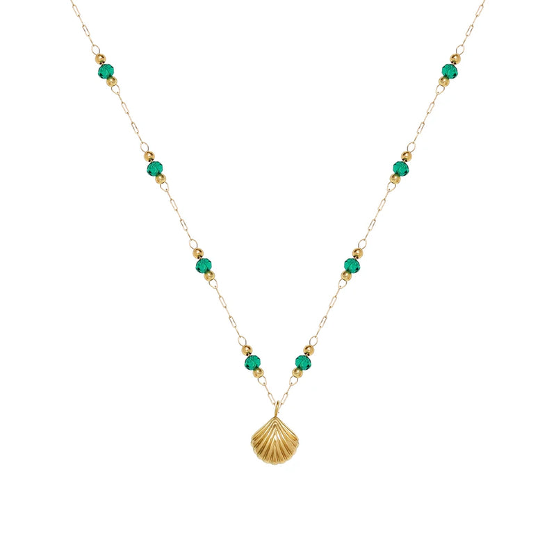 Green Bead & Shell Necklace