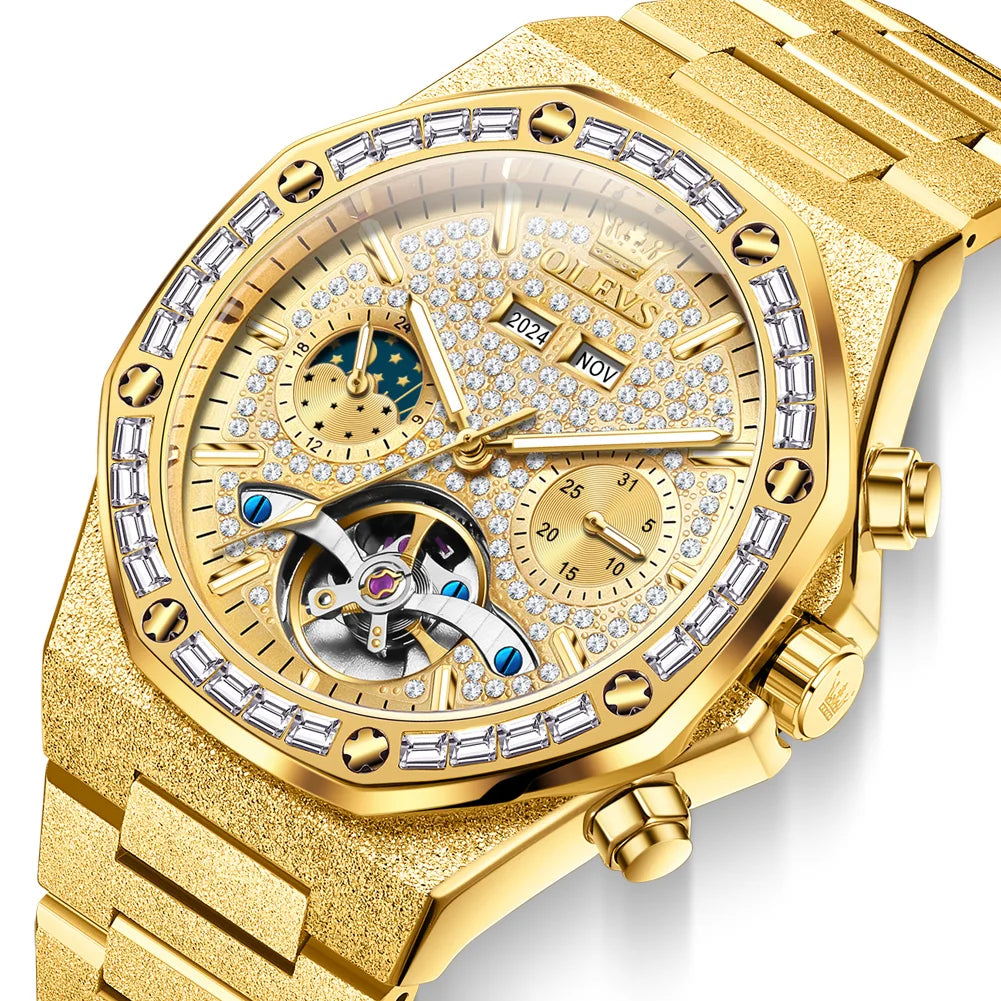 Gold Steel Men's Watch Top Brand Automatic Mechanical Luxury Waterproof