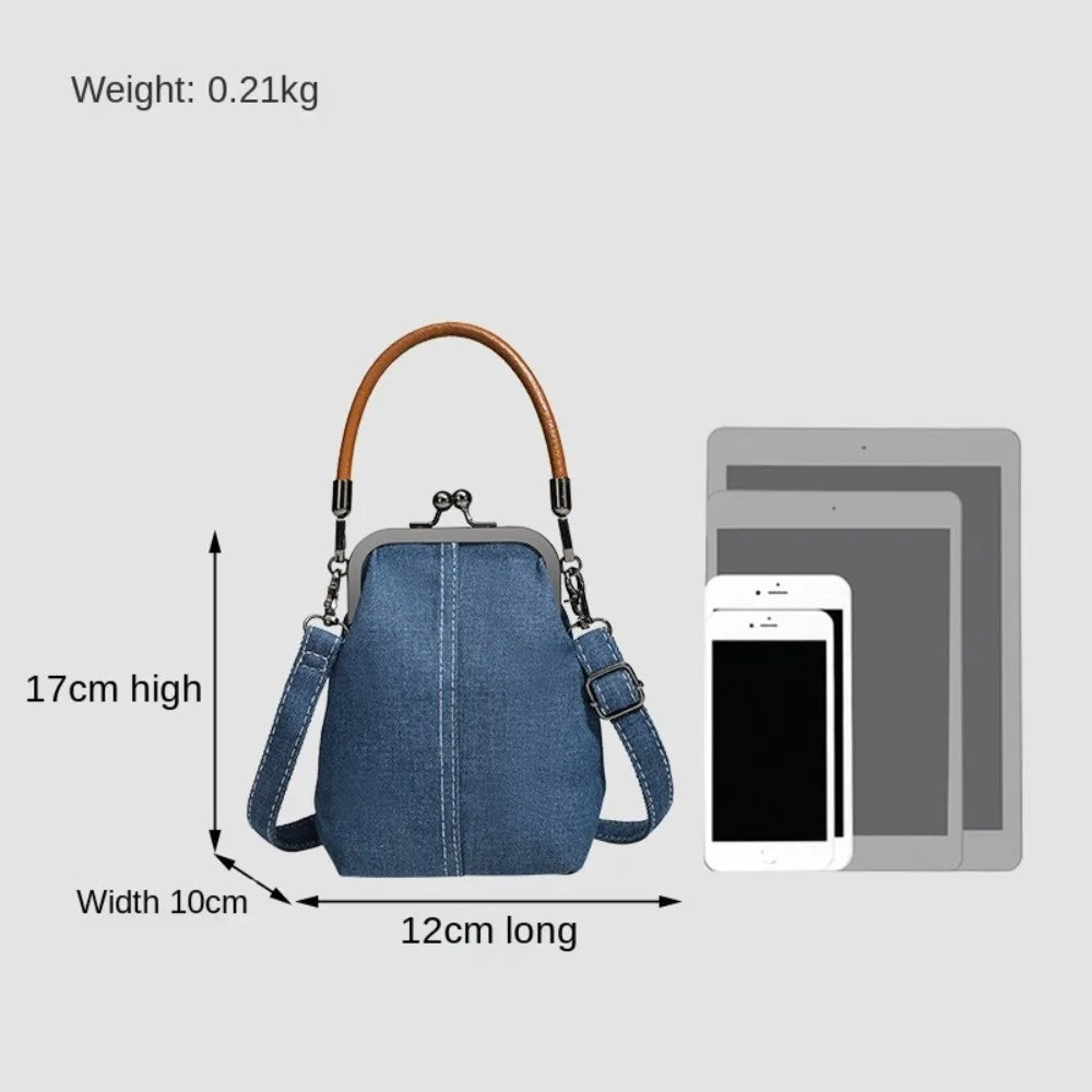 Vintage Style  Handbag Versatile Navy Blue.Fashionable Lady‘s Denim  Bag