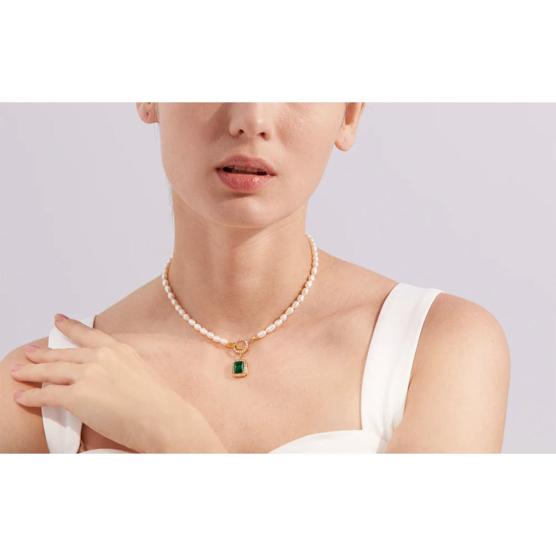 Pearl & Zirconia Pendant Necklace