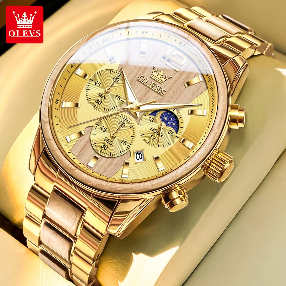 Men's Wooden Watch Luxury Night Light Chronograph