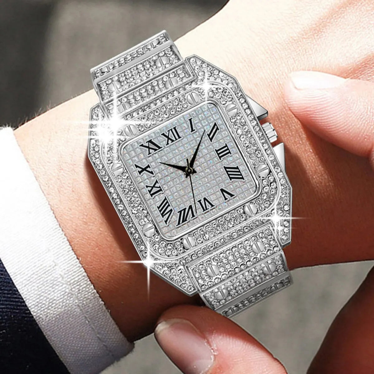 Men's Fashion Elegant High-End Analog Zinc Alloy Watch With Rhinestones