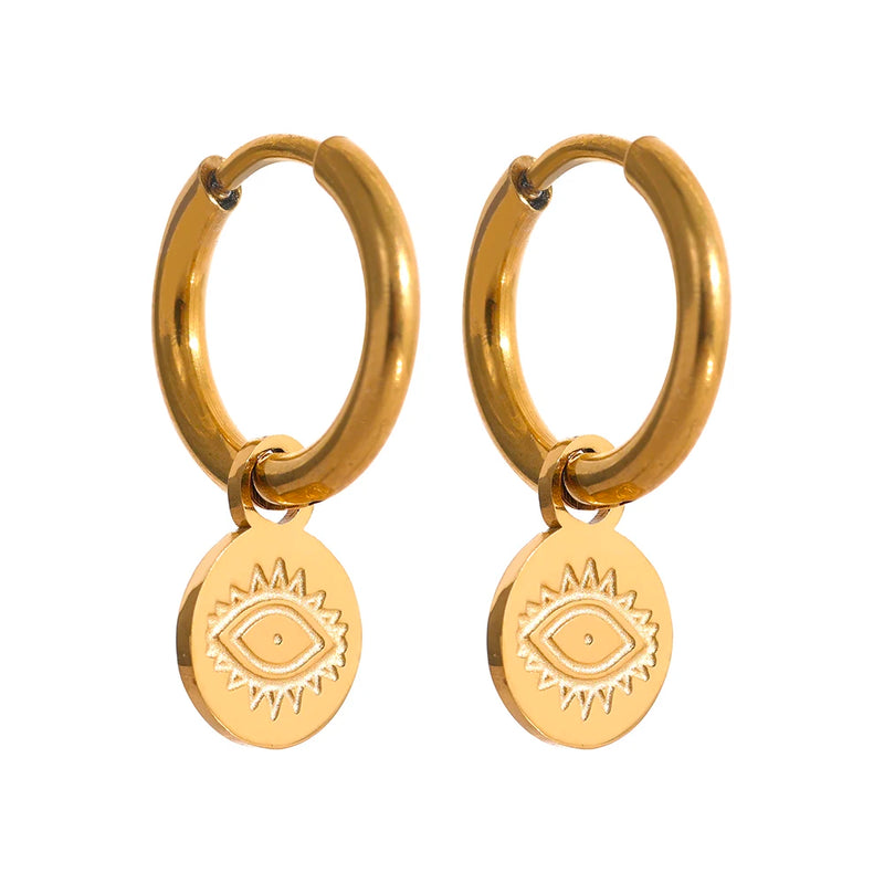 18K Gold Plated Eye & Heart Drop Earrings