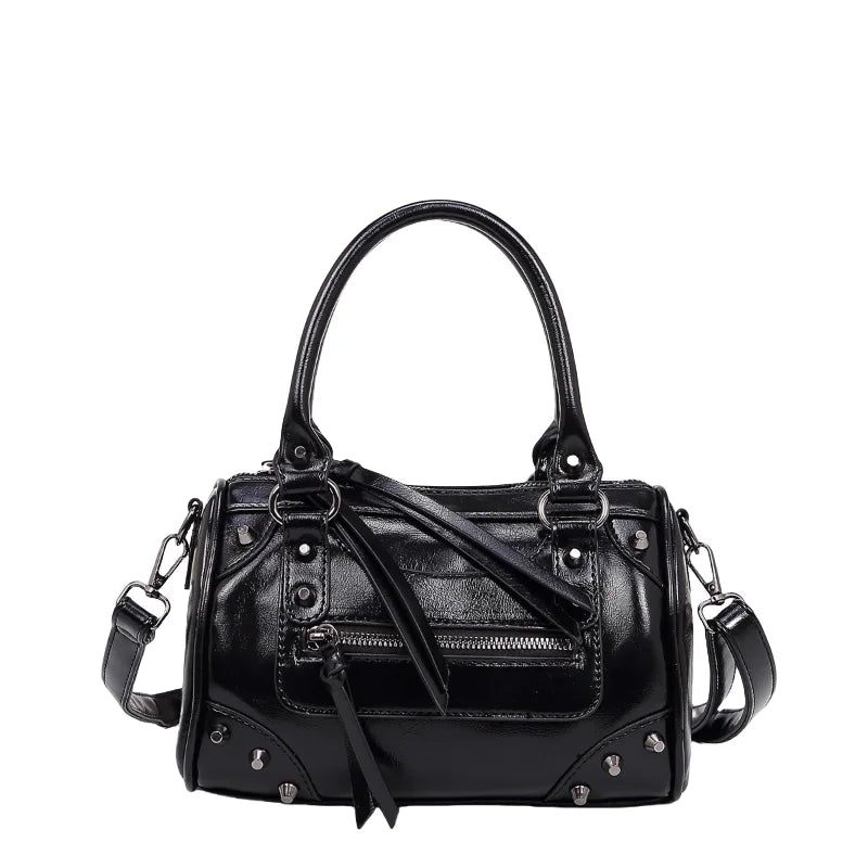 2025 Trendy Women Shoulder Bags . Leather Rivet Tassels Design
