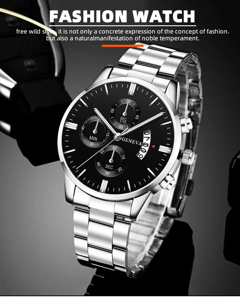 Fashion Men's Watch Luxury Silver Stainless Steel