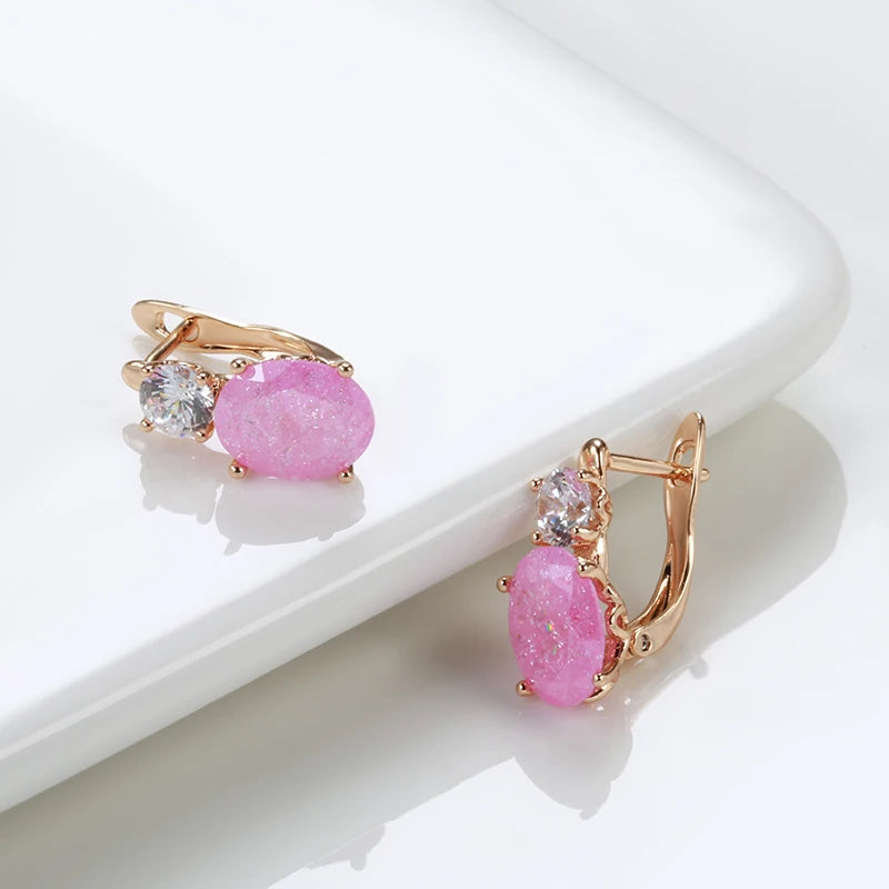 Pink Frosted Zircon Drop Earrings