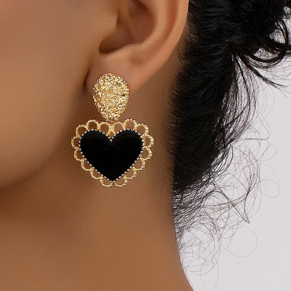 Black Heart Drop Earrings